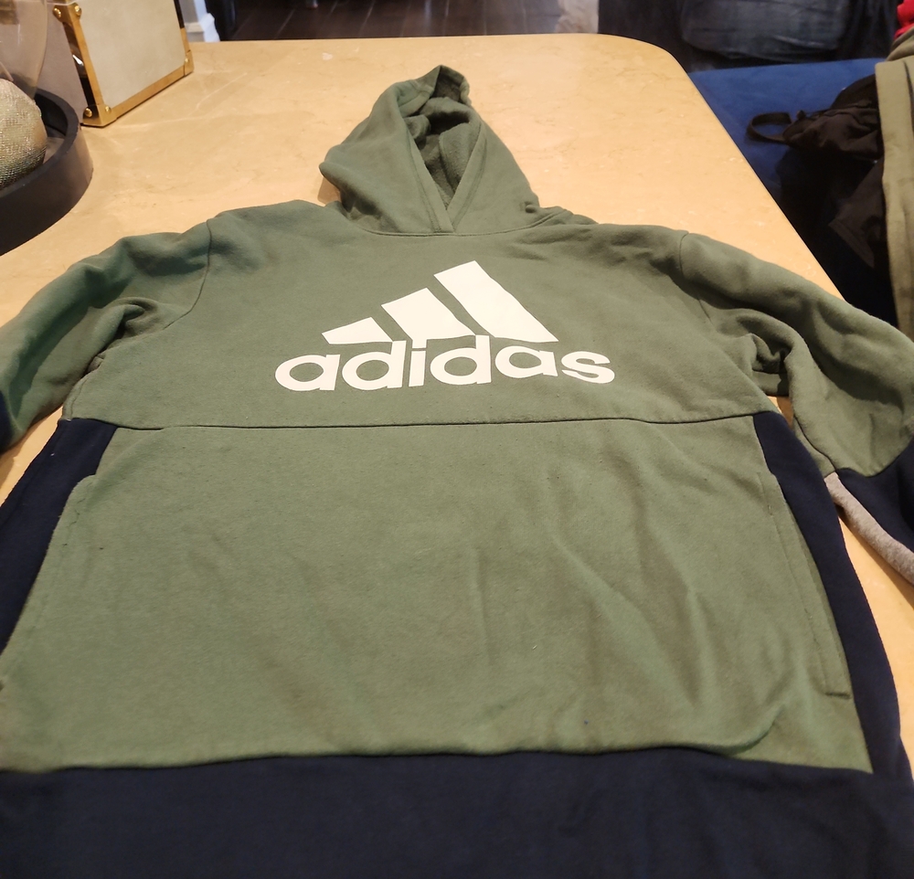 adidas Olive Green and Navy Hoodie with White Logo